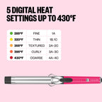 BabylissPRO Nano Titanium Curling Iron with 5 heat settings up to 430°F for versatile styling. Premium imported for professional results.