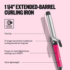 BabylissPRO Nano Titanium curling iron features an extended barrel, auto dual voltage, and digital temperature control for styling long hair.
