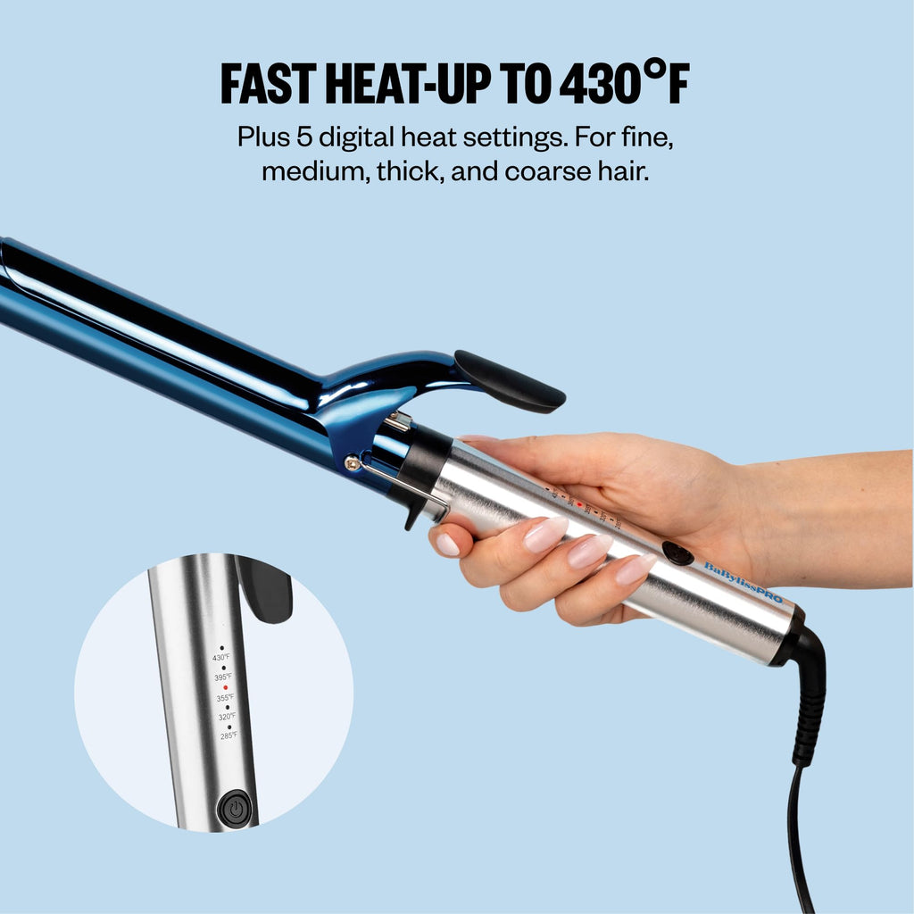 BabylissPRO Nano Titanium Professional C offers fast heat-up to 430°F with 5 digital settings. Order online for your hairstyling needs.