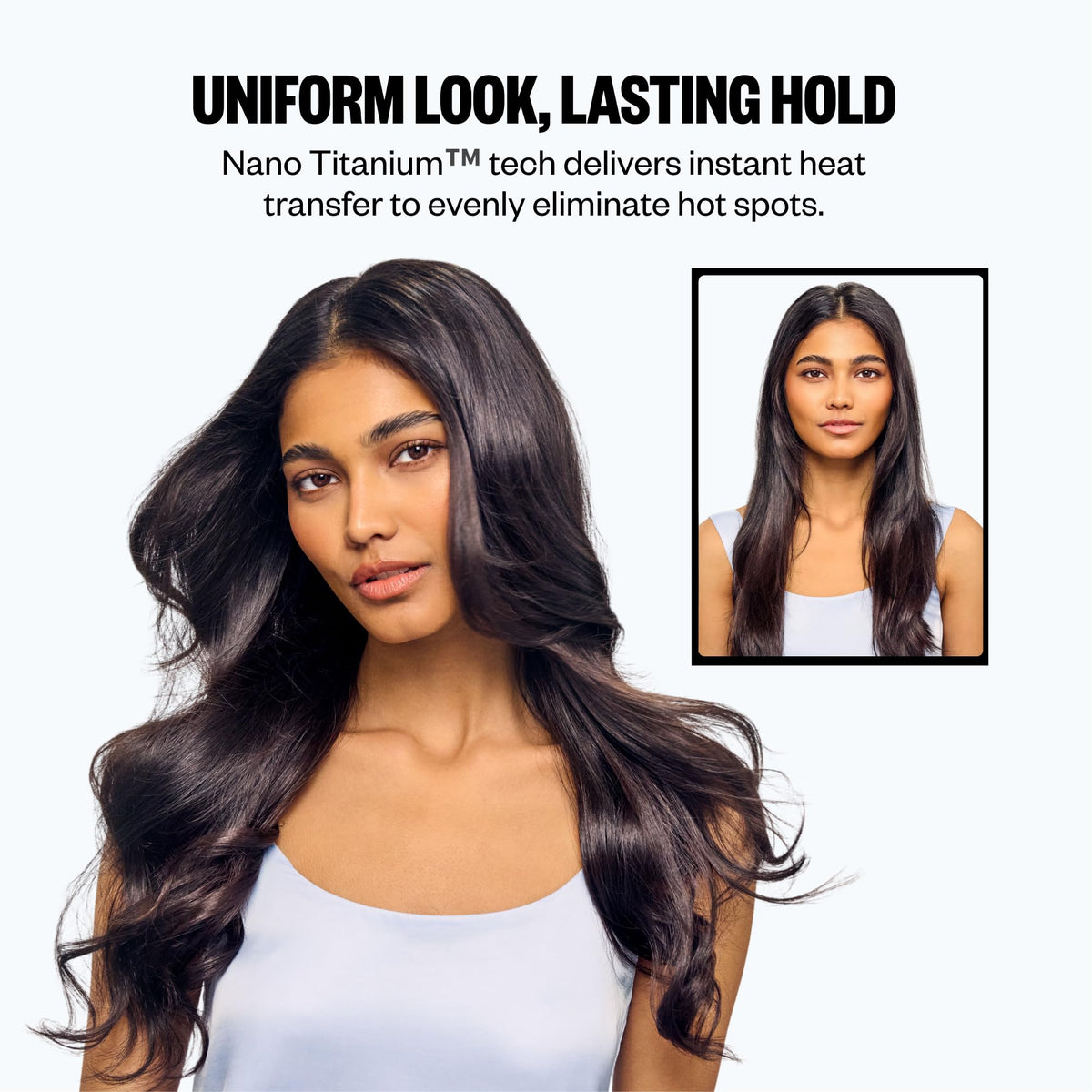 Premium imported BabylissPRO Nano Titanium straightener features Nano Titanium™ tech for fast, even heat and lasting styles.