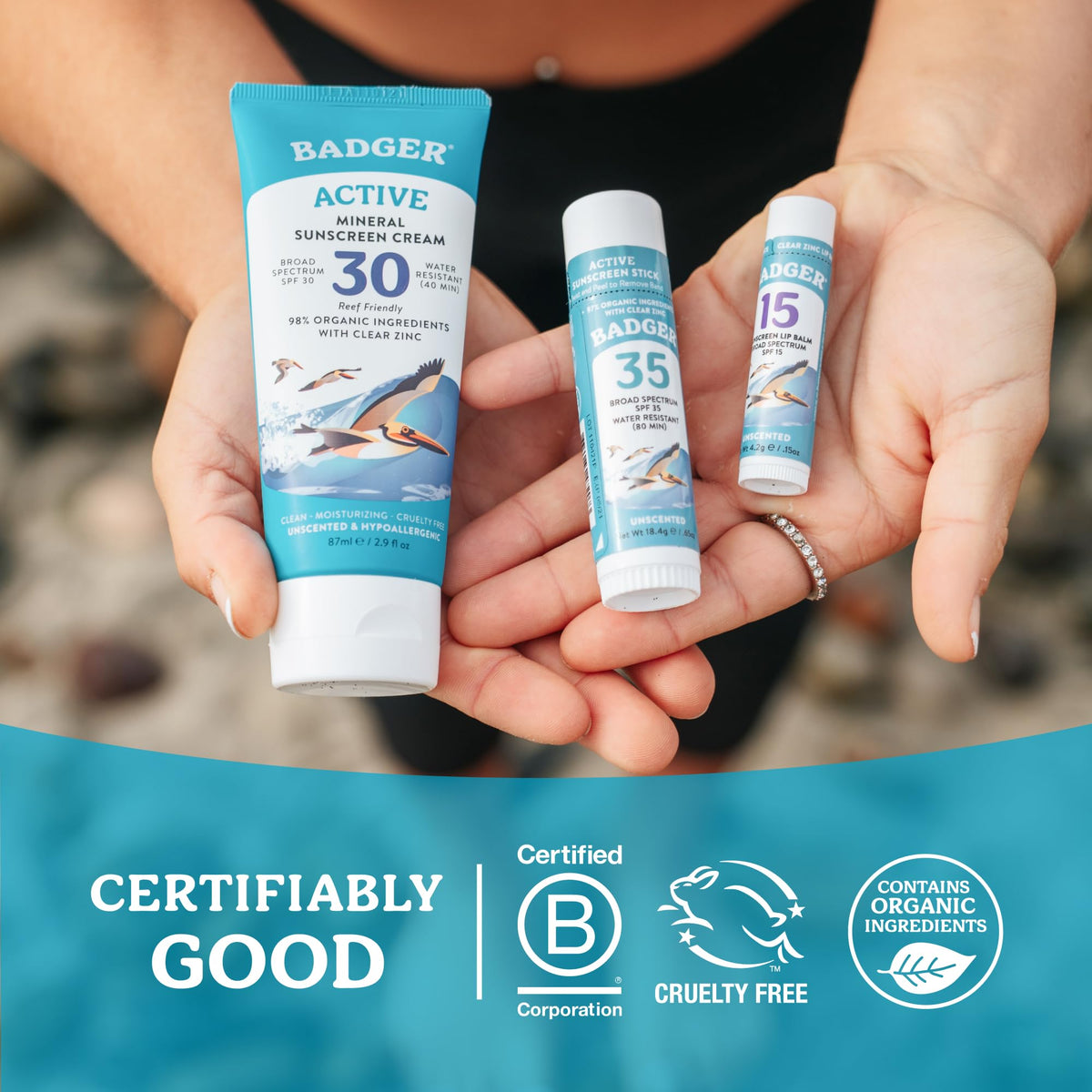 Badger Mineral Sunscreen Lip Balm in high-quality, eco-friendly packaging, ideal for sun protection. Available at Curat Cart.