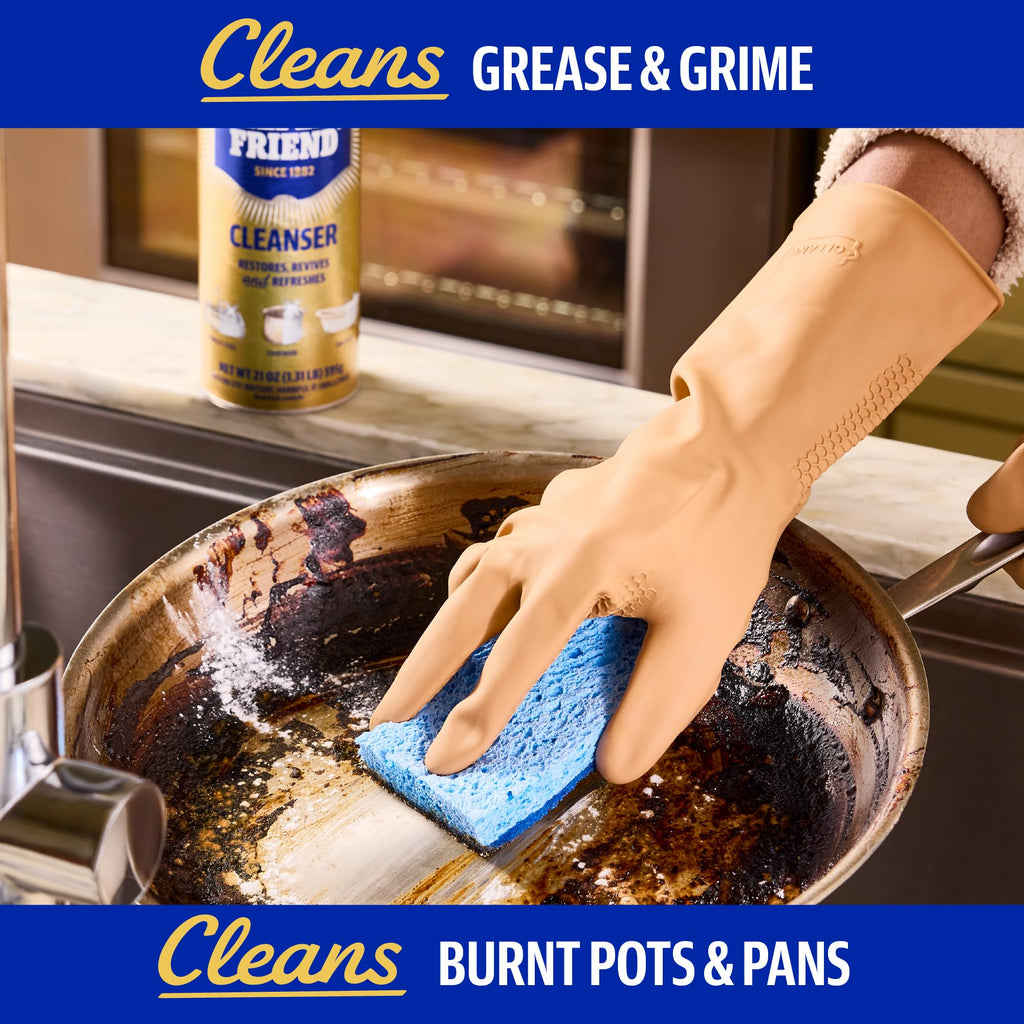 Bar Keepers Friend Powder Cleanser effectively tackles grease and grime, perfect for burnt pots and pans. Premium import available at Curat Cart.