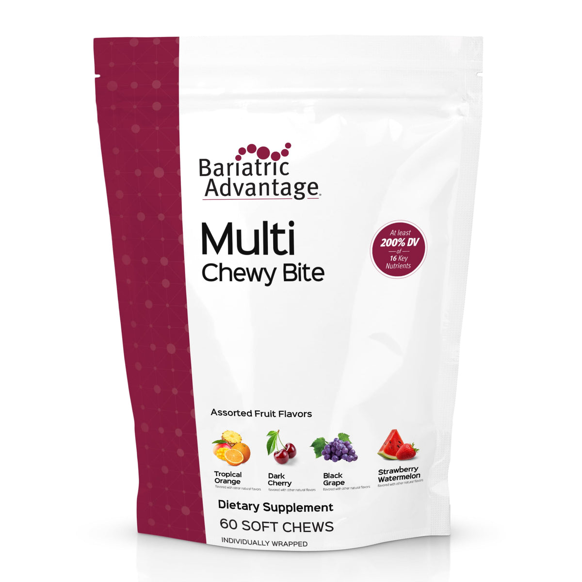 Bariatric Advantage Multi Chewy Bite dietary supplement pack with assorted fruit flavors, available at CuratCart India.