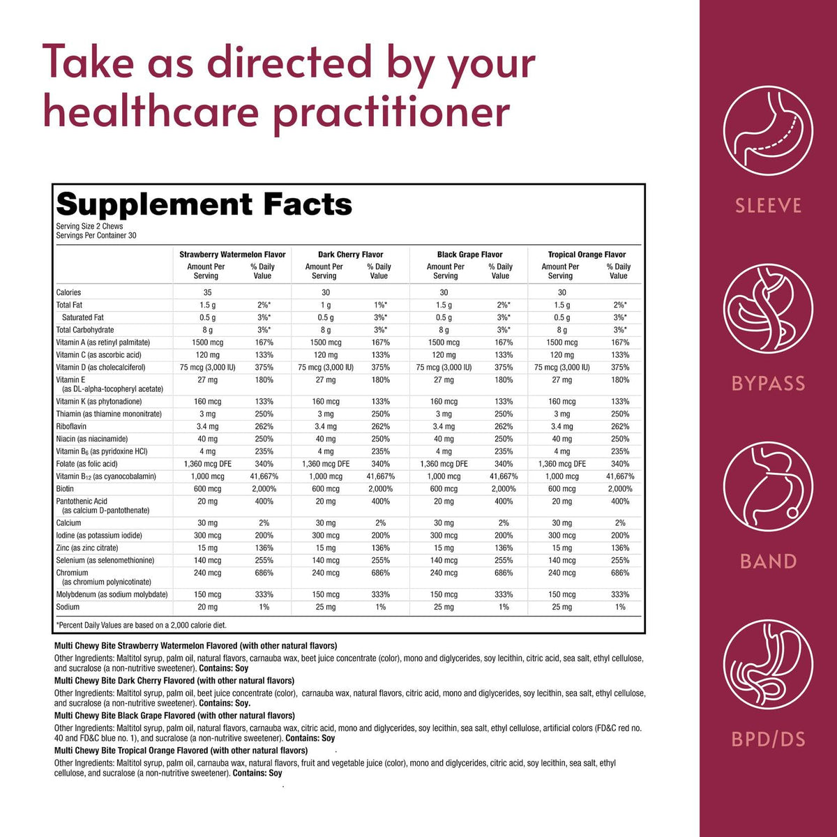 Bariatric Advantage Multi Chewy Bite supplement facts. Verified by CuratCart for quality and trust in India.
