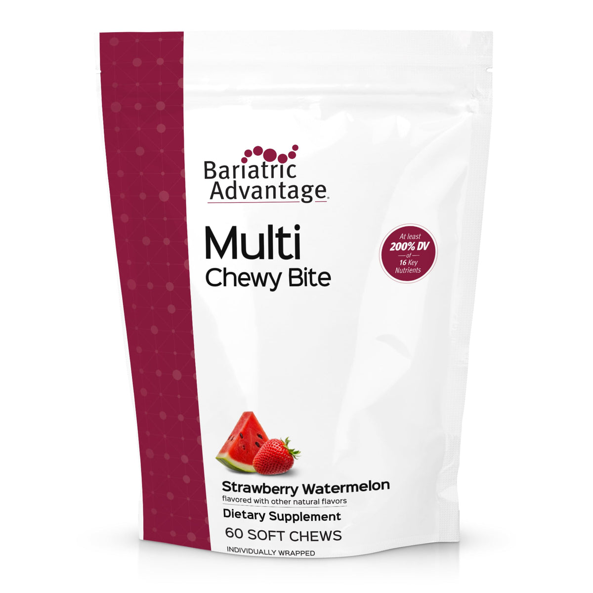 Bariatric Advantage Multi Chewy Bite, Strawberry Watermelon flavor, 60 soft chews, authentic dietary supplement from CuratCart.