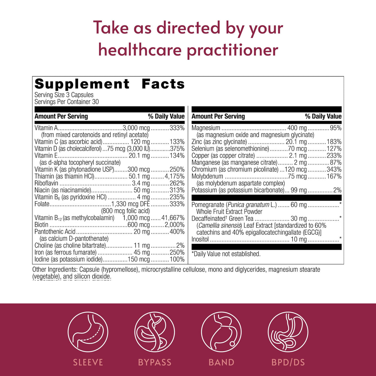 Detailed supplement facts for Bariatric Advantage Ultra Multivitamin. Verified by CuratCart for quality assurance.
