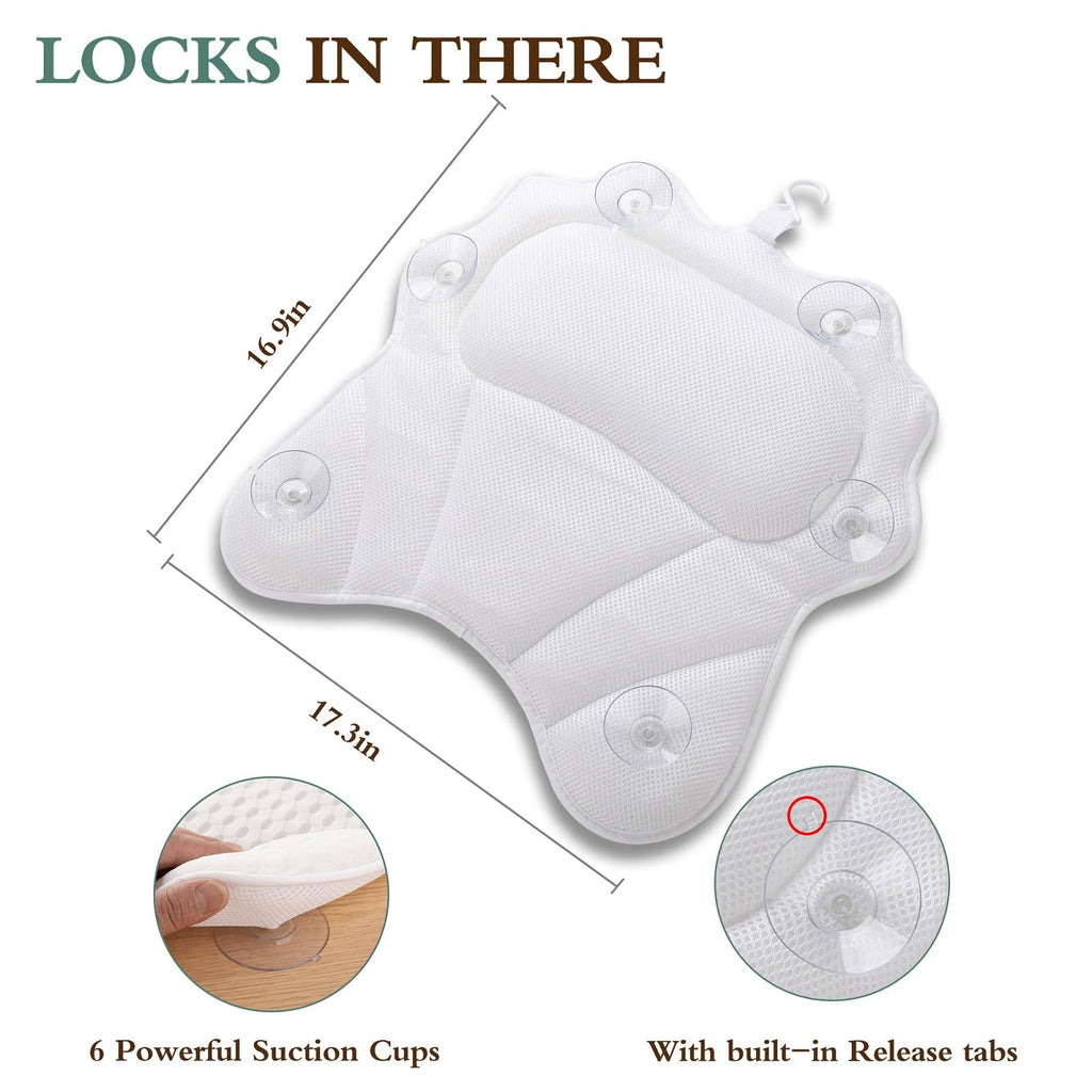 Experience ultimate comfort with the RUVINCE Ergonomic Luxury Bath Pillow featuring 6 suction cups for secure placement.