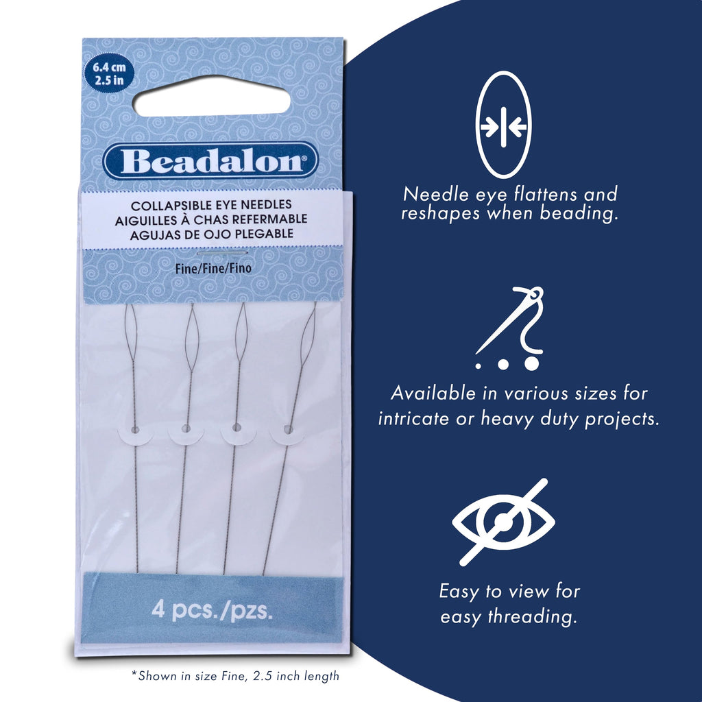 Beadalon Collapsible Eye Needles in official packaging, ideal for intricate projects and easy threading. Available at Curat Cart.