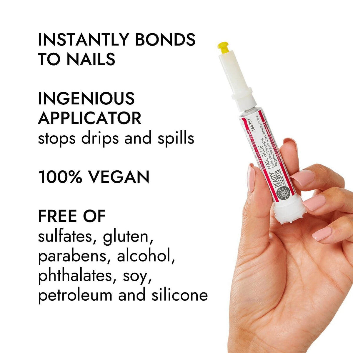 Beauty Secrets Drip & Clog Proof Nail Glue instantly bonds nails. Available in India, order online for a vegan formula!