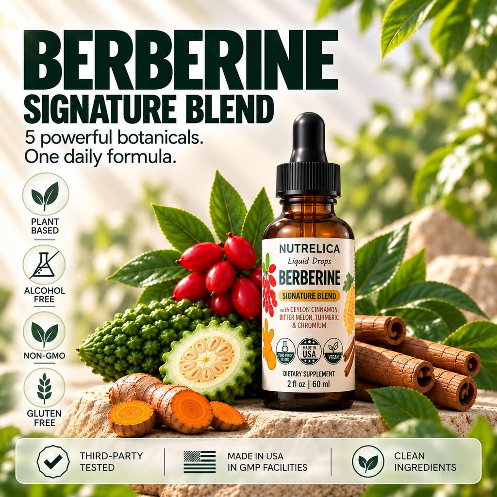 Berberine Complex Liquid Herbal Supplement with five botanicals, 100% Authentic, available in India at Curat Cart.