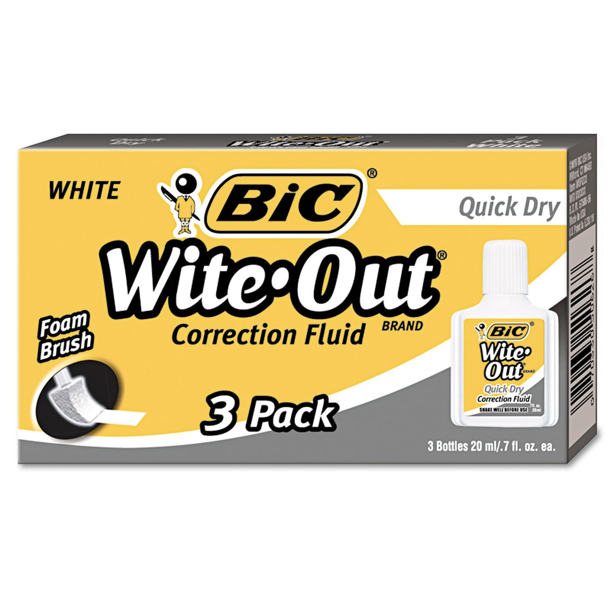 BIC Wite-Out Correction Fluid, premium imported 3-pack with quick-dry foam brush. Available at Curat Cart.