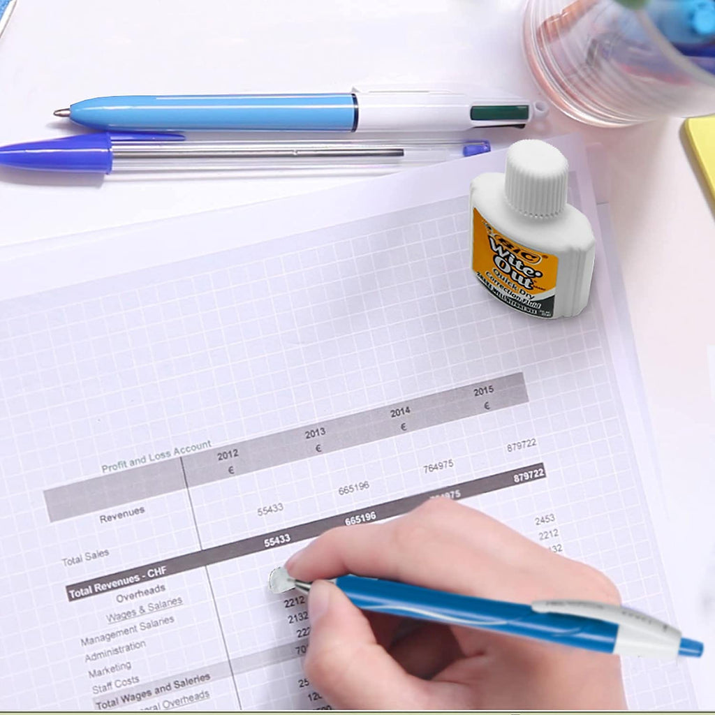 BIC Wite-Out Correction Fluid, perfect for daily use, ideal for quick fixes on documents. Available at Curat Cart.