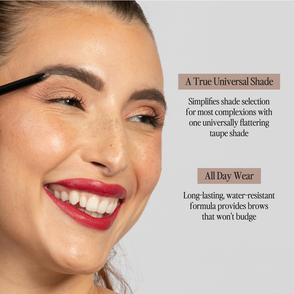 Billion Dollar Brows Universal Eyebrow Pencil offers a universally flattering taupe shade, ensuring long-lasting, water-resistant wear.