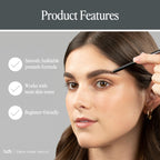 Model demonstrating Billion Dollar Brows Universal Eyebrow Pomade, showcasing smooth formula ideal for all skin tones.