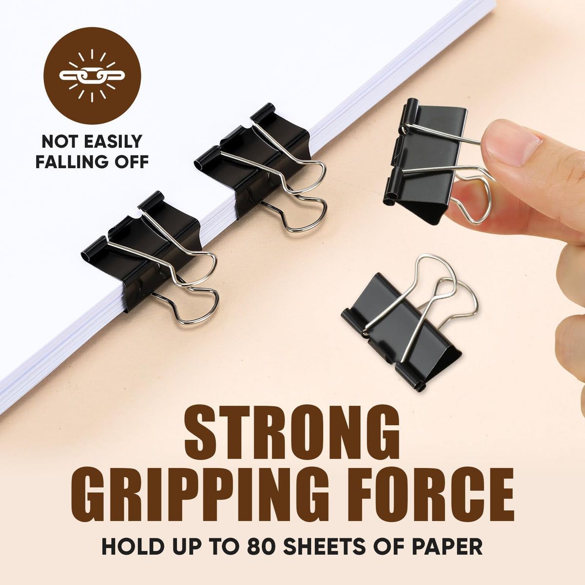 Kalerr Binder Clips showcase strong gripping force, holding up to 80 sheets. Premium quality from Curat Cart ensures durability.