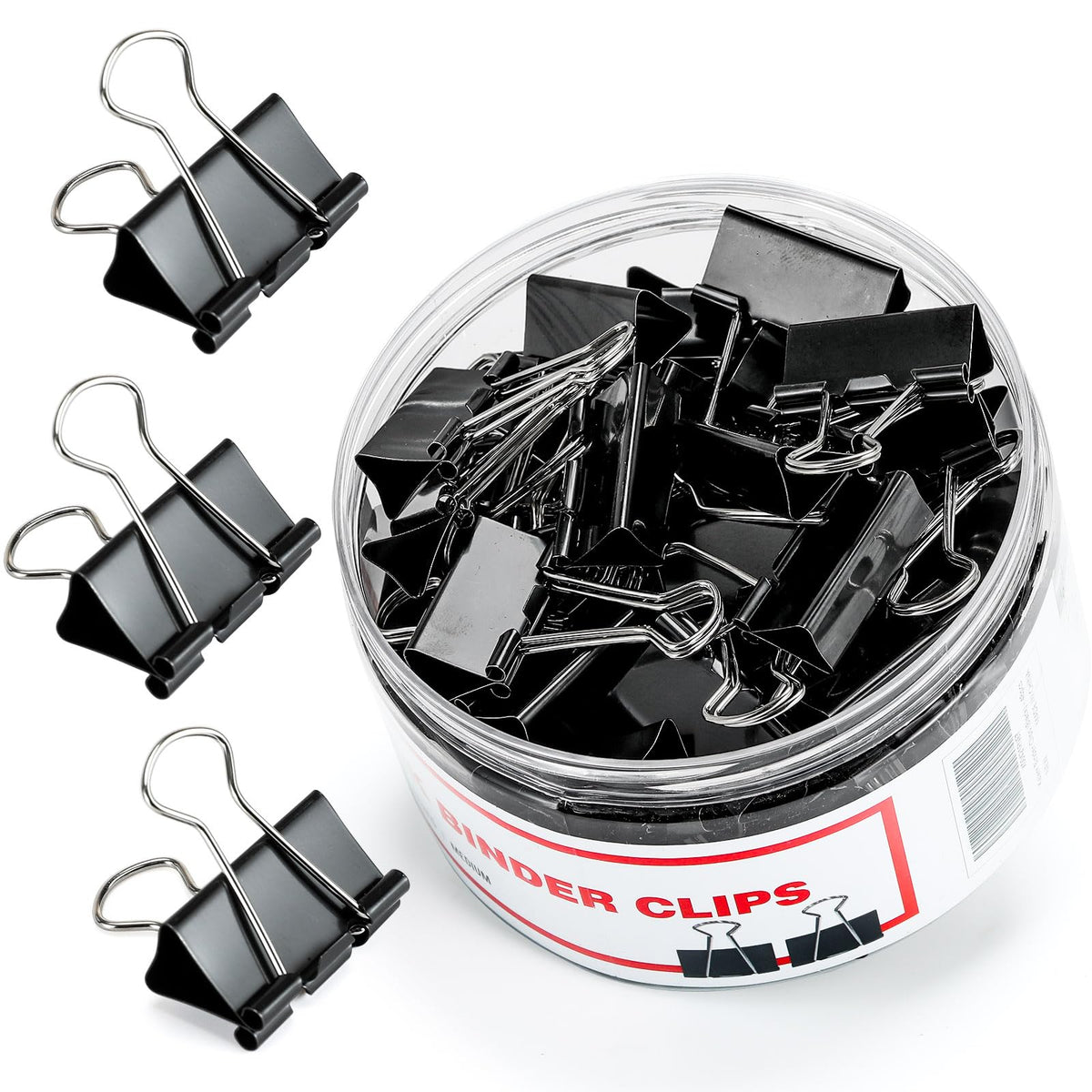 Premium imported Kalerr Binder Clips in a clear container, perfect for organizing documents. Available at Curat Cart.