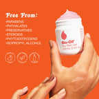 Bio-Oil Dry Skin Gel in a jar, showing moisturizer on hand. Free from harmful ingredients, cruelty-free, and vegan-friendly.