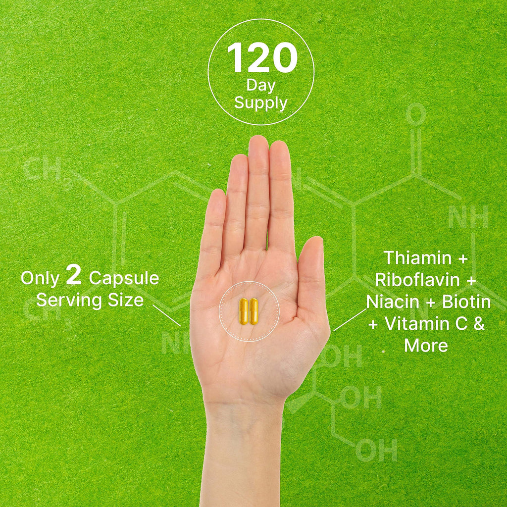 Experience the benefits of Bioactive Vitamin B Complex with just 2 capsules daily. Perfect for daily use, available at Curat Cart.