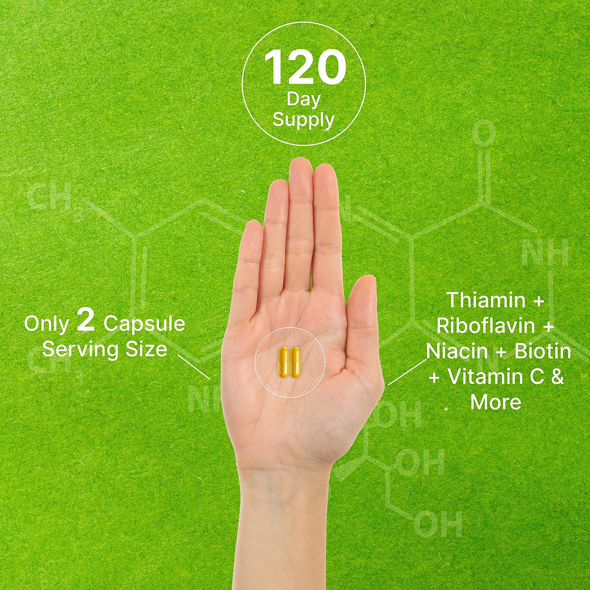 Experience the benefits of Bioactive Vitamin B Complex with just 2 capsules daily. Perfect for daily use, available at Curat Cart.