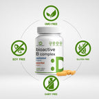 Bioactive Vitamin B Complex in high-quality official packaging, featuring 240 vegetarian capsules, sourced from Curat Cart. GMO, soy, gluten, and dairy free.