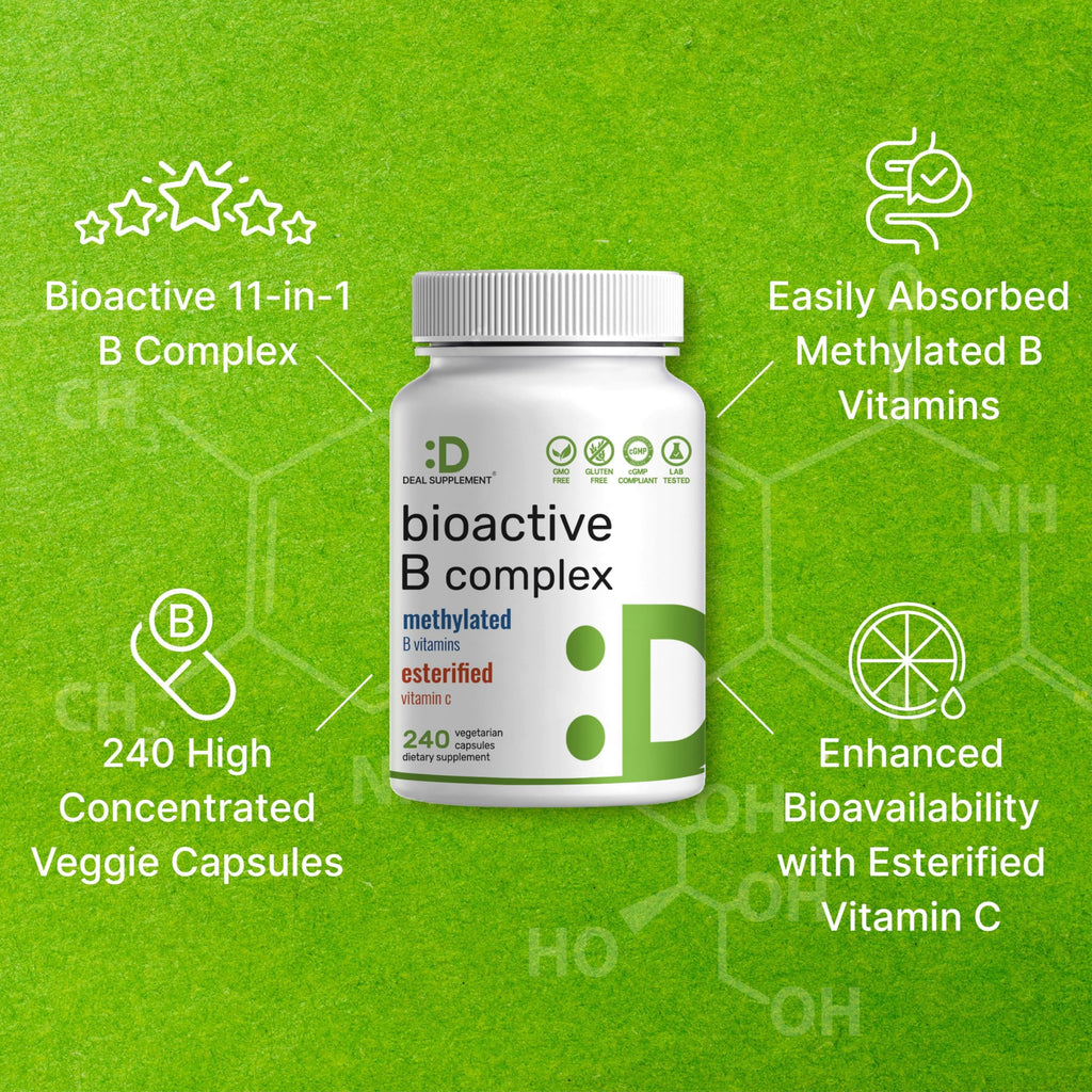 Discover the exclusive Bioactive Vitamin B Complex, featuring 240 concentrated veggie capsules for enhanced bioavailability at Curat Cart.