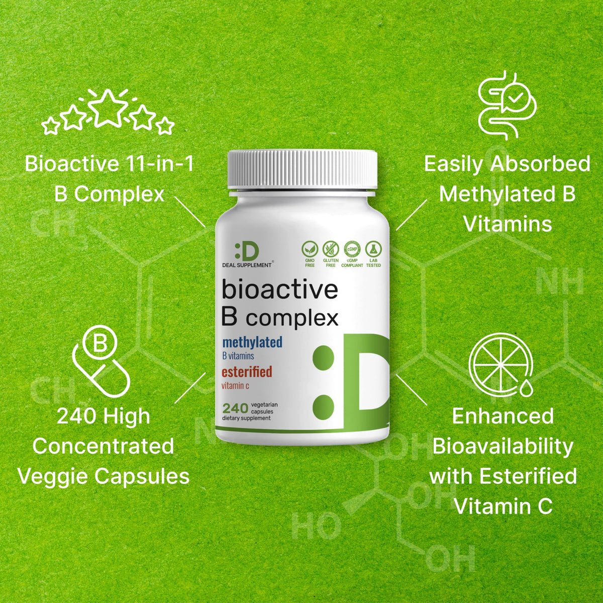Discover the exclusive Bioactive Vitamin B Complex, featuring 240 concentrated veggie capsules for enhanced bioavailability at Curat Cart.
