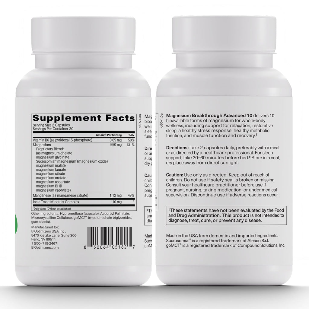 BIOptimizers Magnesium Breakthrough in high-quality packaging, featuring detailed supplement facts. Available at Curat Cart.