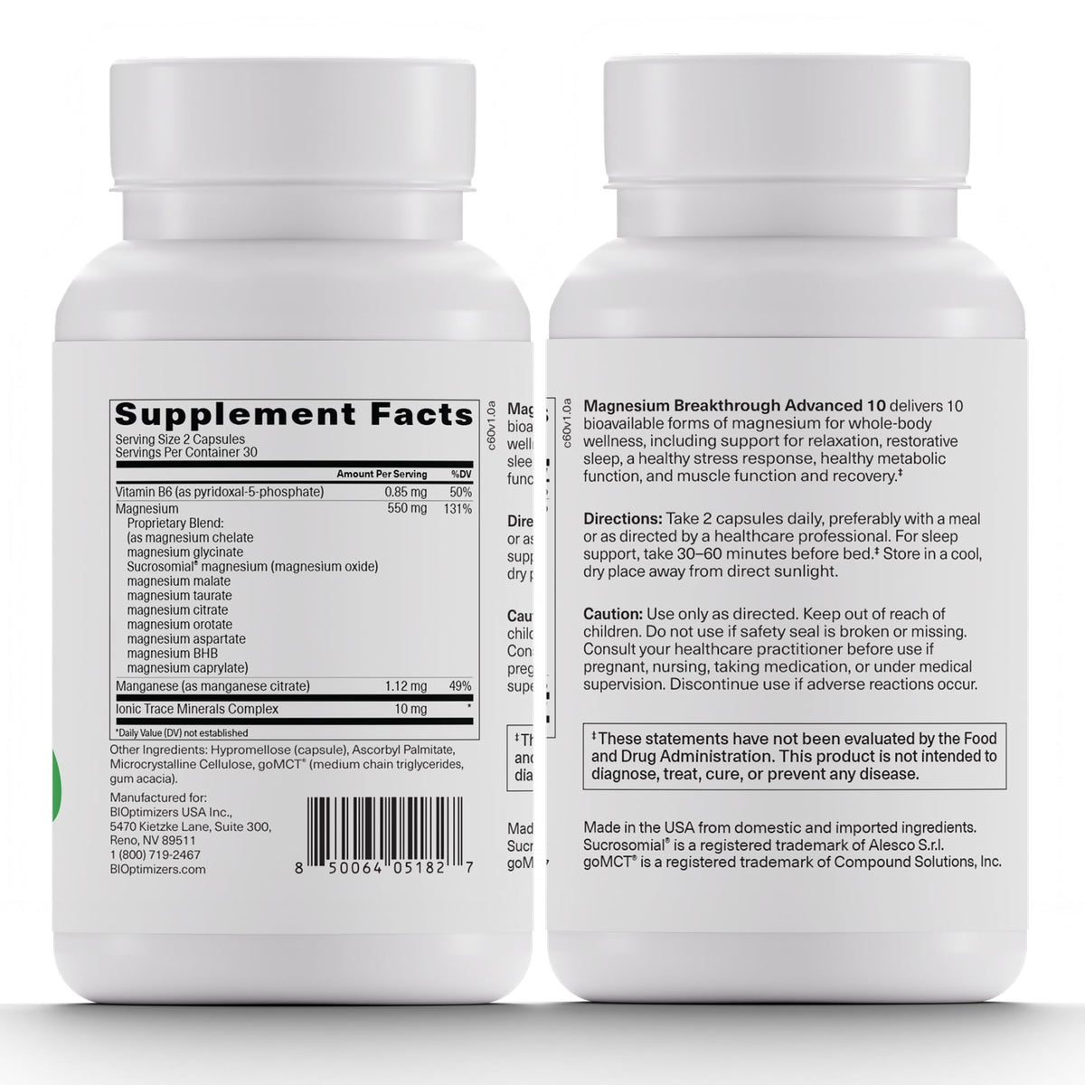 BIOptimizers Magnesium Breakthrough in high-quality packaging, featuring detailed supplement facts. Available at Curat Cart.