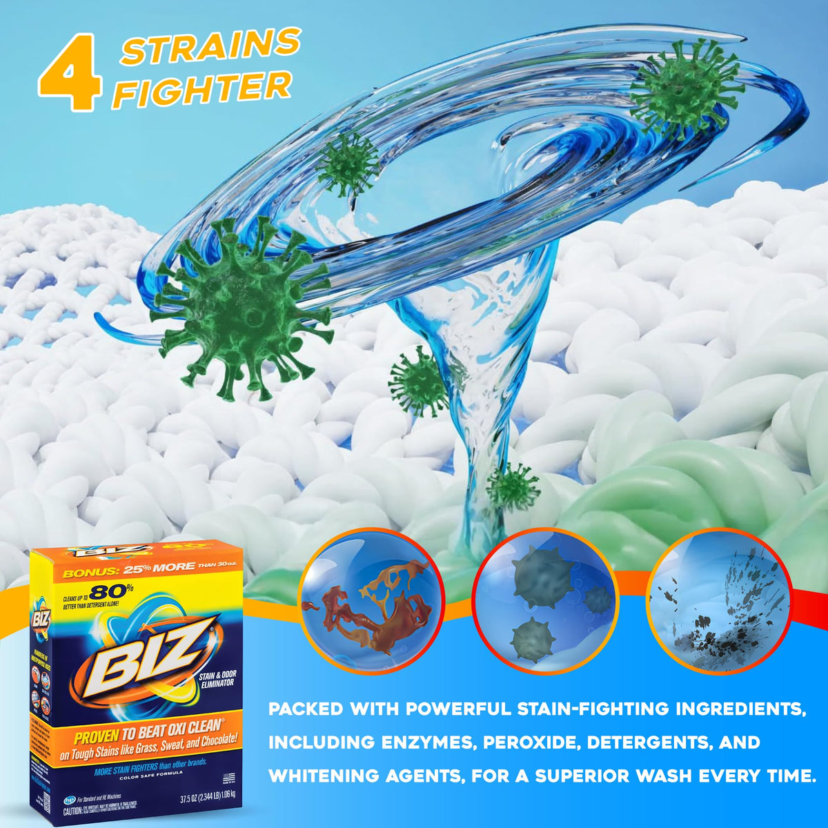Biz Laundry Detergent Powder offers powerful stain-fighting ingredients for a superior wash. Perfect for daily use. Available at Curat Cart.