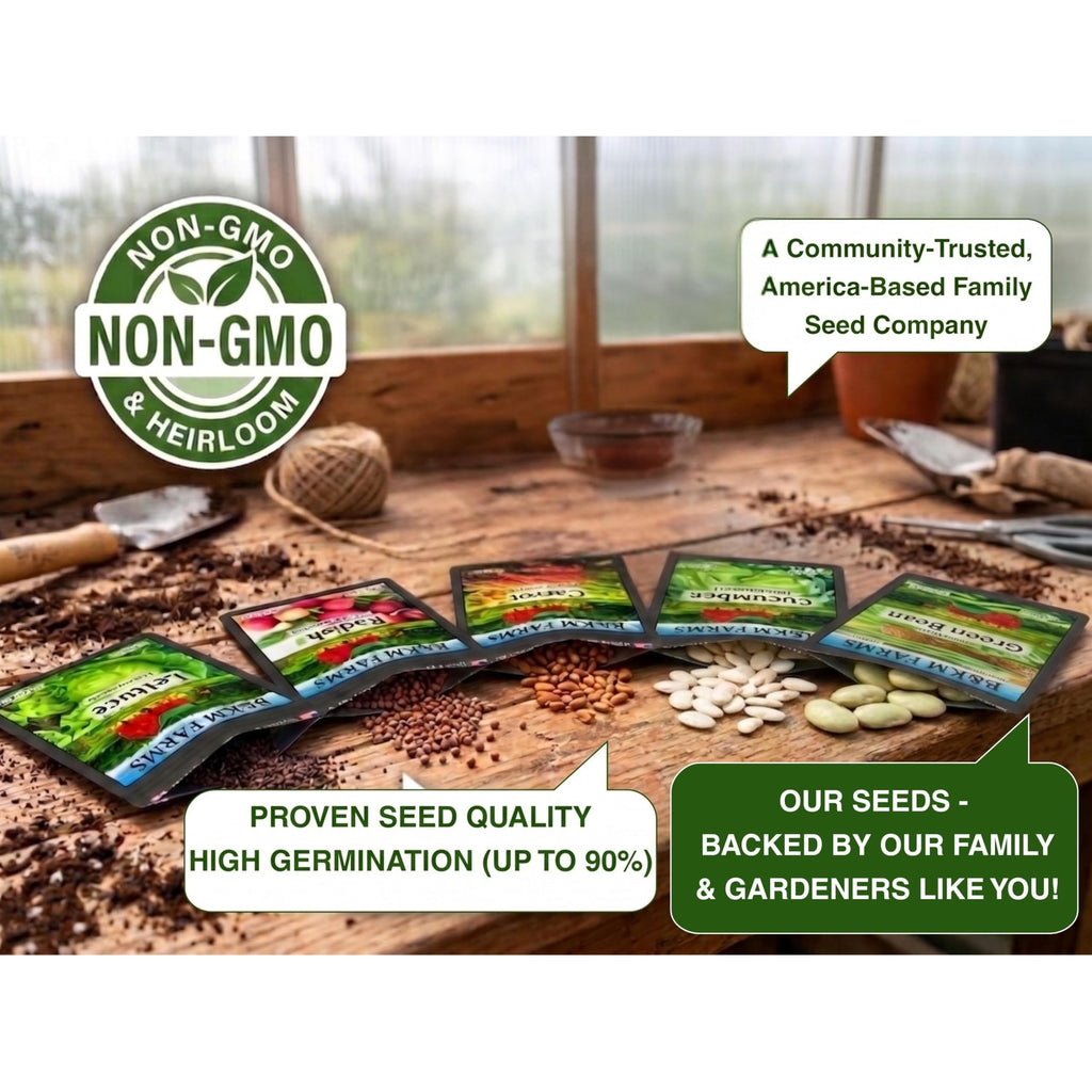 Discover the premium imported B&KM Farms Heirloom Seed Kit, featuring non-GMO seeds with high germination rates. Available at Curat Cart.
