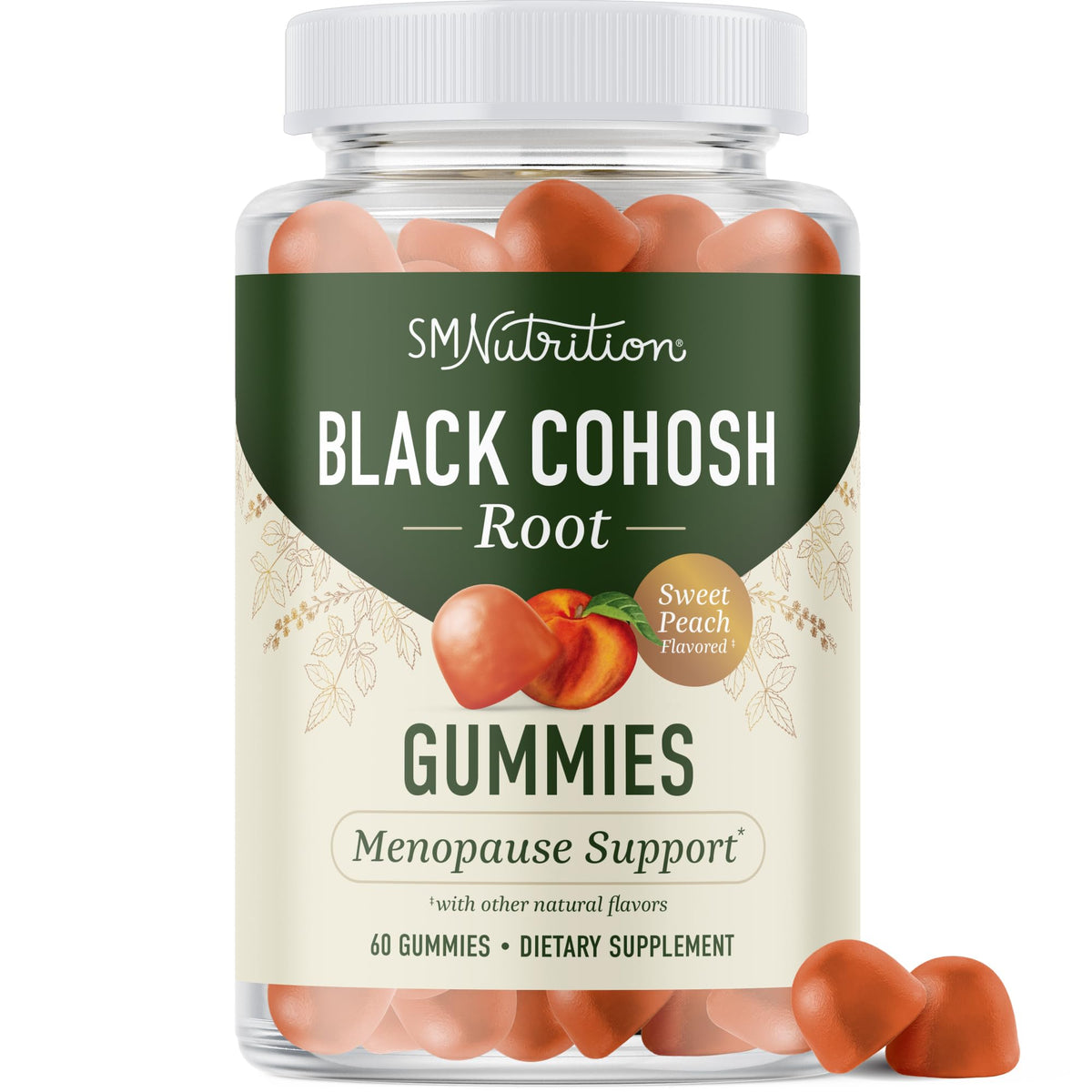 Premium imported Black Cohosh Gummies for menopause relief, featuring a sweet peach flavor, available at Curat Cart.
