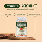 Black Cohosh Gummies for menopause relief in high-quality official packaging, offering non-GMO, gluten-free, naturally sourced ingredients. Available at Curat Cart.
