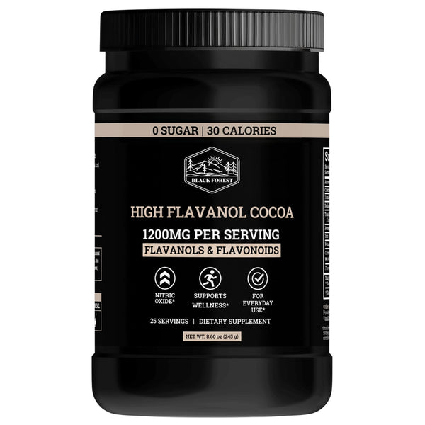Black Forest High Flavanol Cocoa Powder - 1200mg Flavanols & Flavonoids with 600mg Epicatechin - 10X Concentrated Dark Cocoa Extract for Nitric Oxide and Wellness Support - Non-GMO Vegan