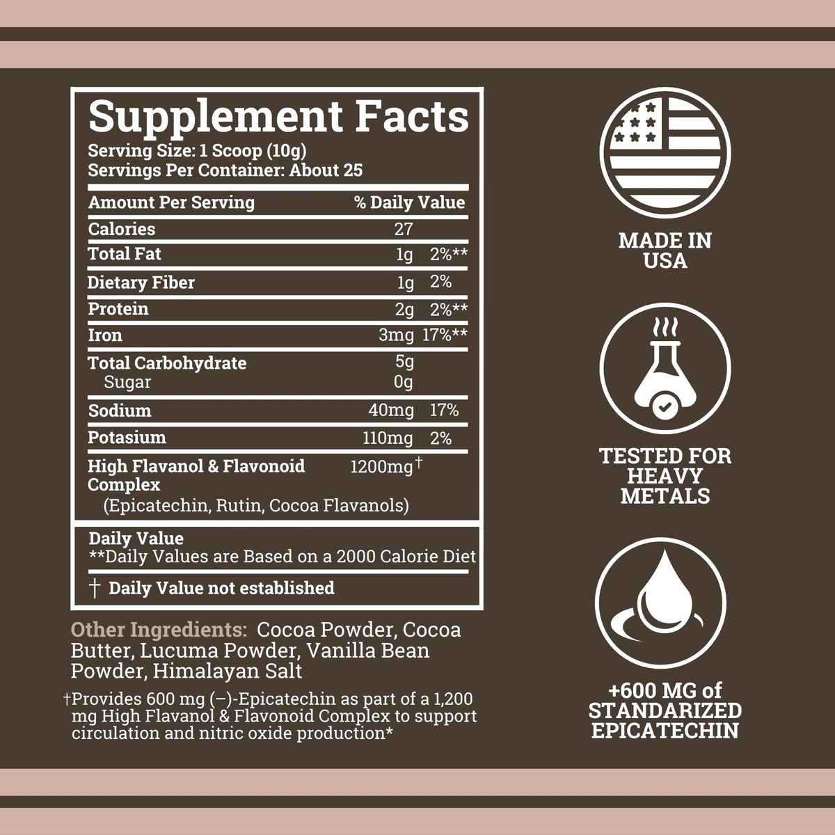 Premium imported Black Forest Cocoa Powder from the USA, tested for heavy metals, rich in epicatechin.