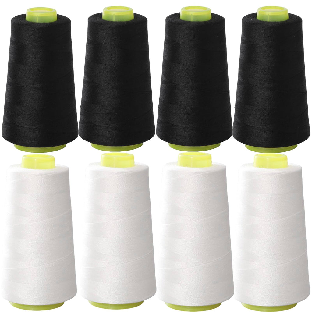 Premium imported black & white sewing thread spools, perfect for quality stitching projects. Available at Curat Cart.
