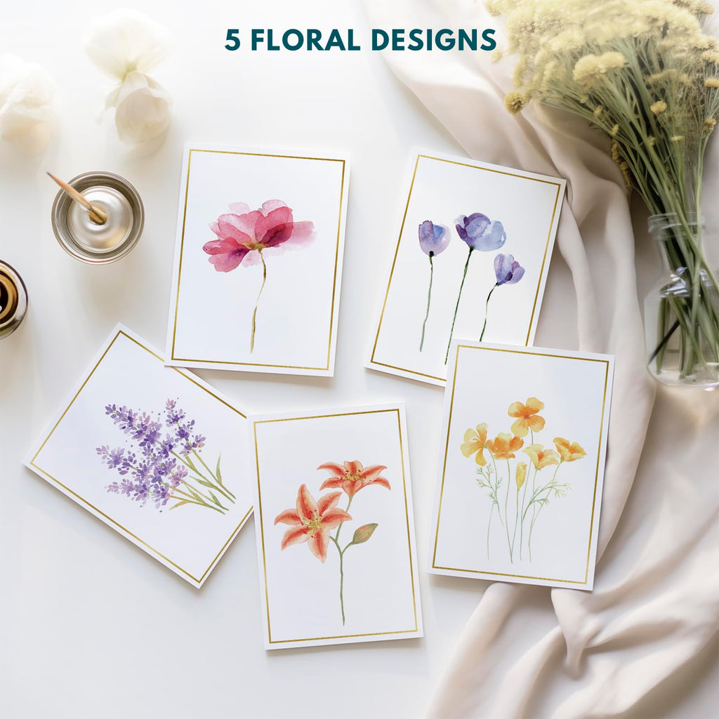 Discover exclusive blank greeting cards with 5 floral designs, specially curated by Curat Cart for elegant correspondence.