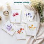 Discover exclusive blank greeting cards with 5 floral designs, specially curated by Curat Cart for elegant correspondence.