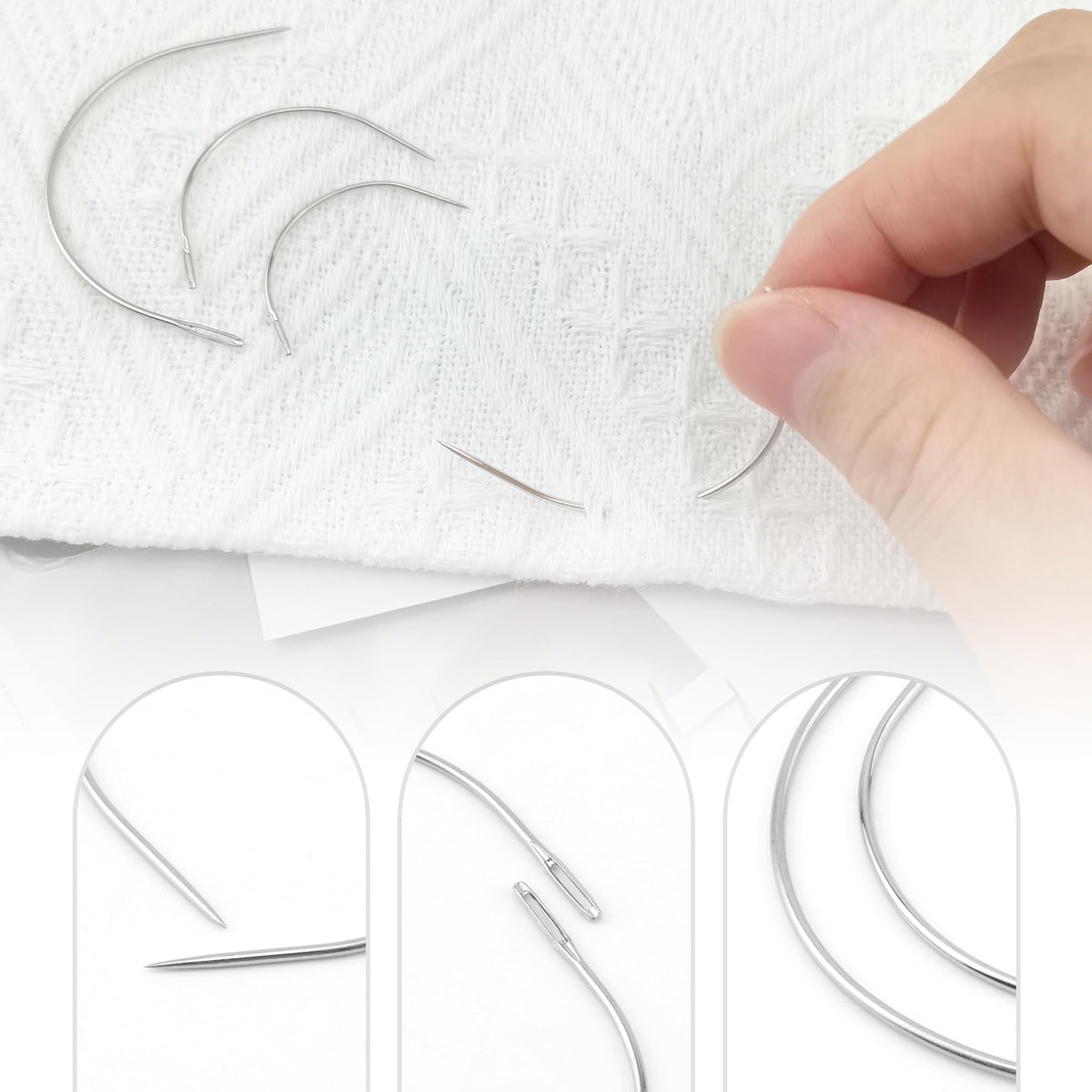 Explore the BlingKingdom Curved Needle Set featuring high-quality stainless steel, ideal for precise stitching. Available at Curat Cart.