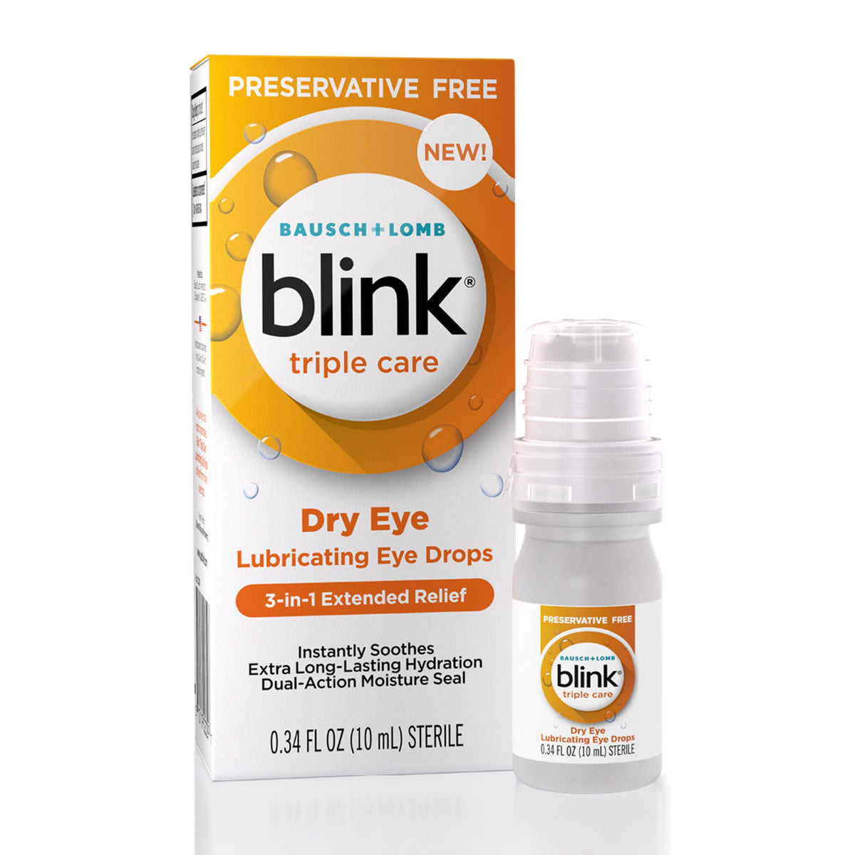 Blink Triple Care Eye Drops, a premium import from Bausch + Lomb, offers instant hydration for dry eyes. Available at Curat Cart.