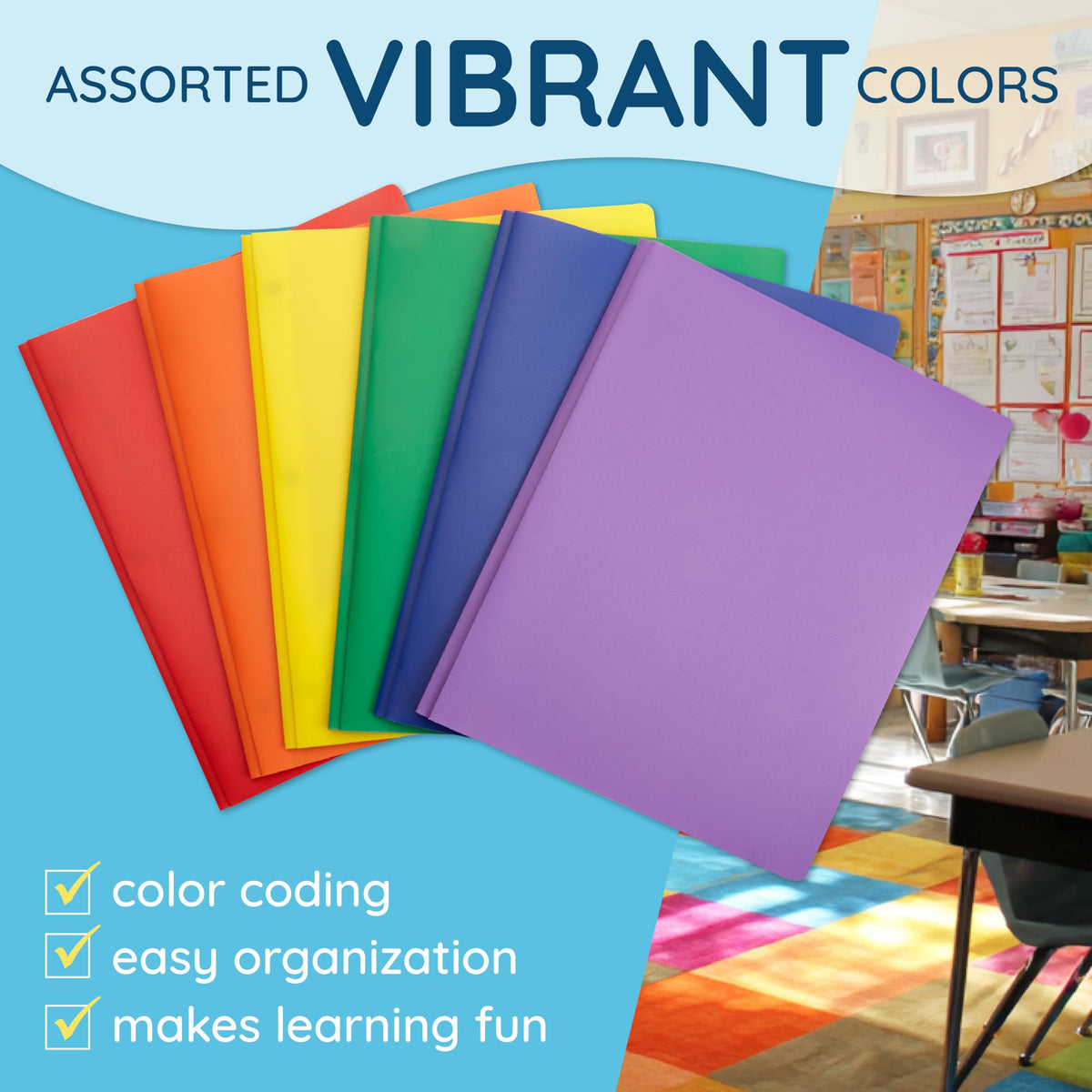 Discover the Blue Summit Supplies Plastic Pocket Folders in assorted vibrant colors, specially curated by Curat Cart for easy organization and fun learning.
