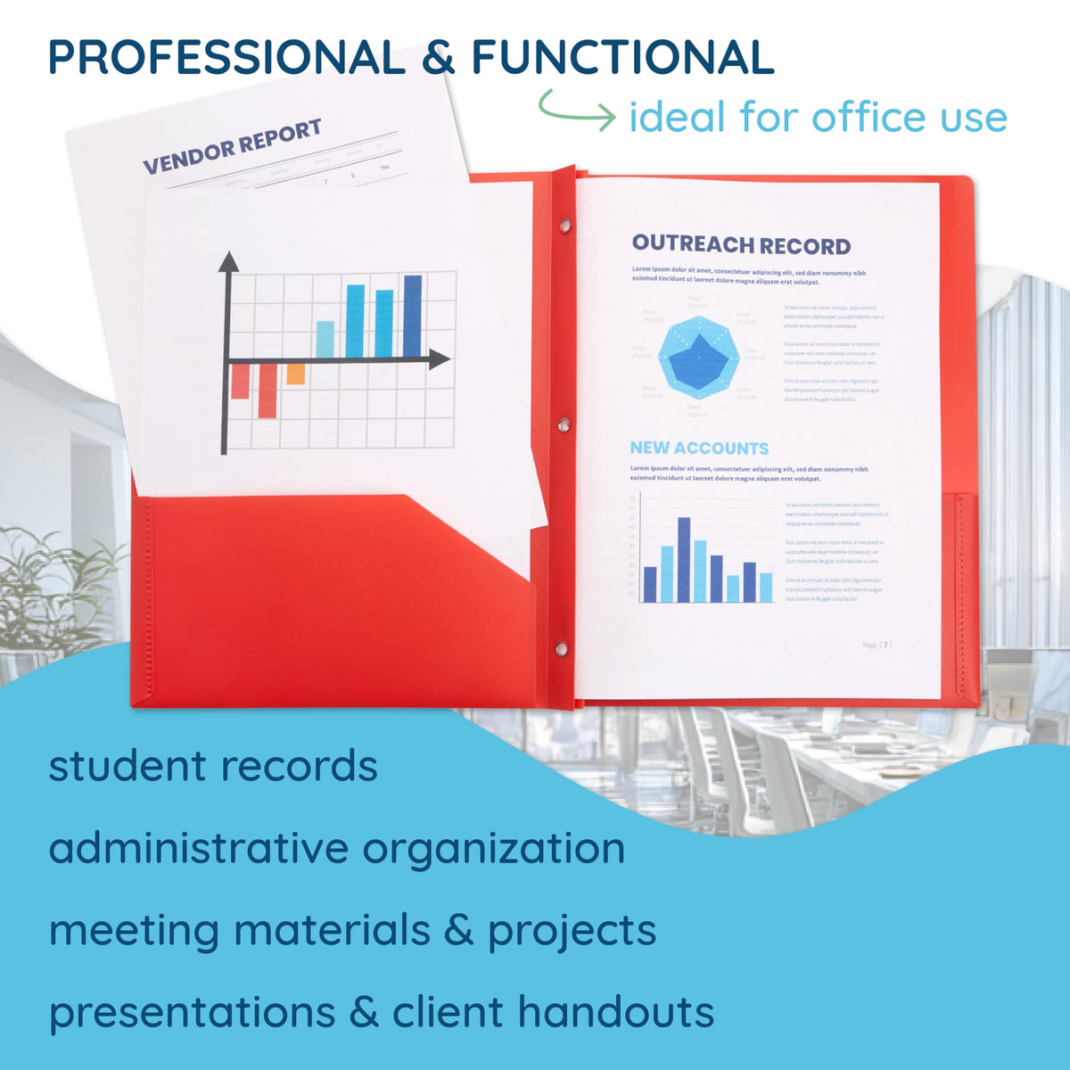 Blue Summit Supplies Plastic Pocket Folders, ideal for office use, organize student records and presentations. Available at Curat Cart.