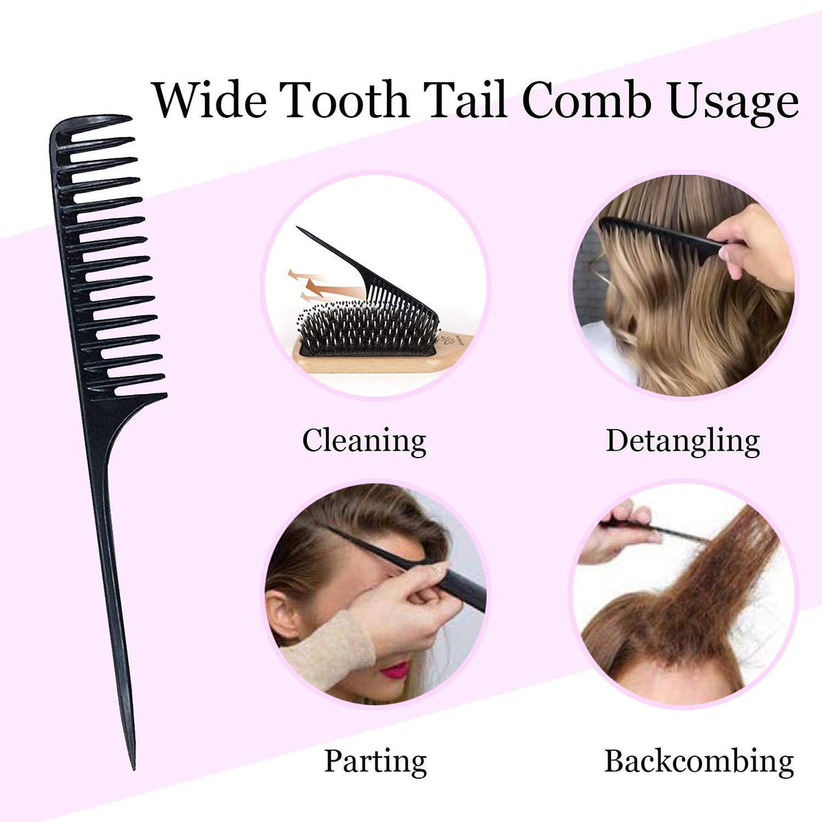 Explore the versatile wide tooth tail comb for cleaning, detangling, parting, and styling hair effortlessly.