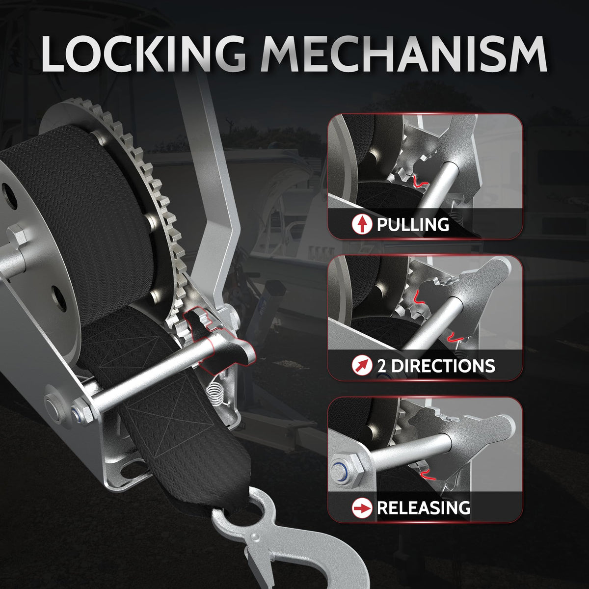 Discover the Boat Trailer Winch's innovative locking mechanism, specially curated by Curat Cart for seamless use and reliability.