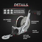 Premium Boat Trailer Winch with galvanized steel, ergonomic handle, and nylon lock nut. 100% Authentic and available at Curat Cart.