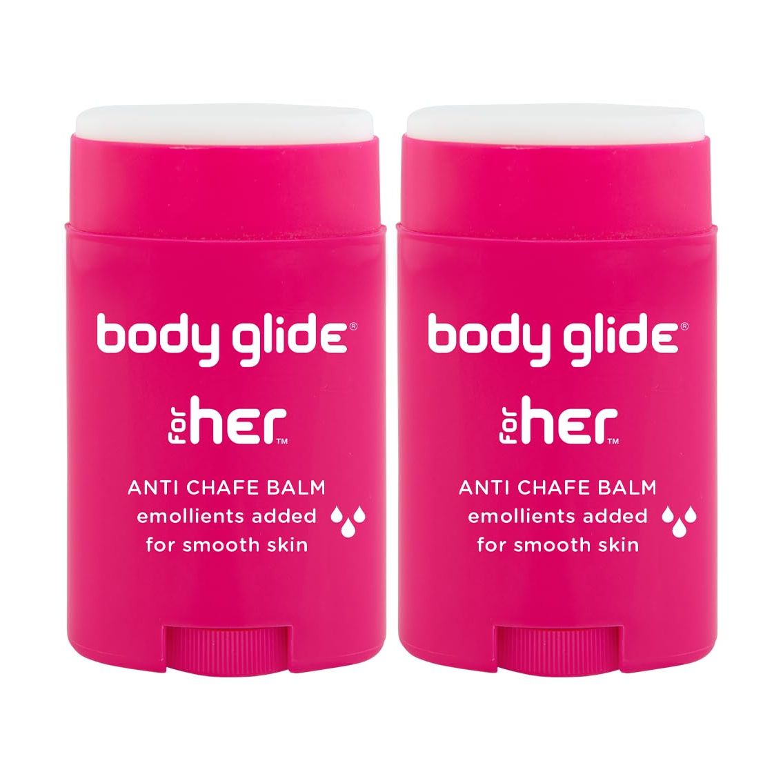 Original Body Glide for Her Anti Chafe Balm in vibrant pink packaging, designed for smooth skin protection.