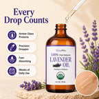 BodyJ4You's 100% pure lavender oil in an amber glass bottle, featuring a precision dropper for easy, fast absorption.