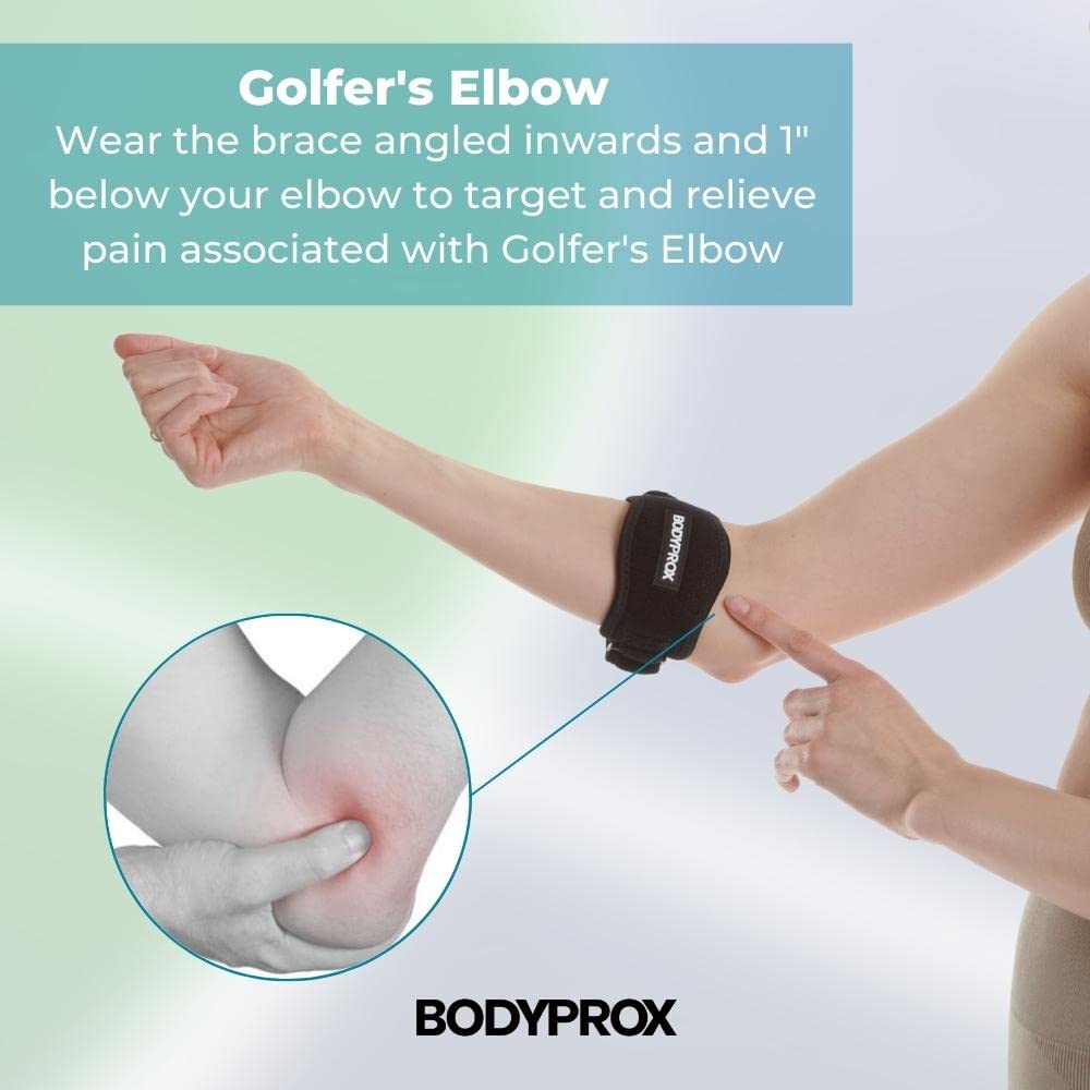 Bodyprox Elbow Brace for Pain Relief, designed to alleviate golfer's elbow discomfort. Premium quality from Curat Cart.