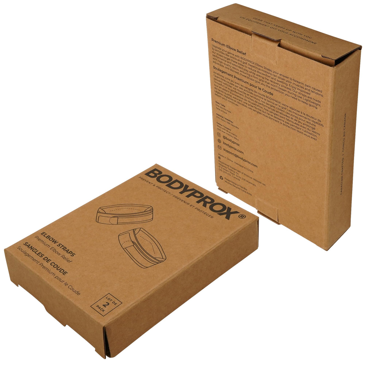 High-quality packaging of Bodyprox Elbow Brace for Pain Relief, designed for effective support. Available at Curat Cart.