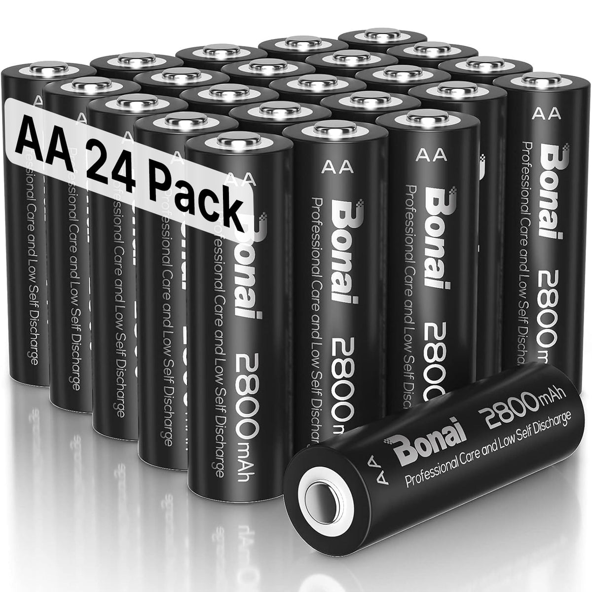 Premium imported BONAI Rechargeable AA Batteries in a 24 pack, featuring 2800mAh capacity for long-lasting power at Curat Cart.