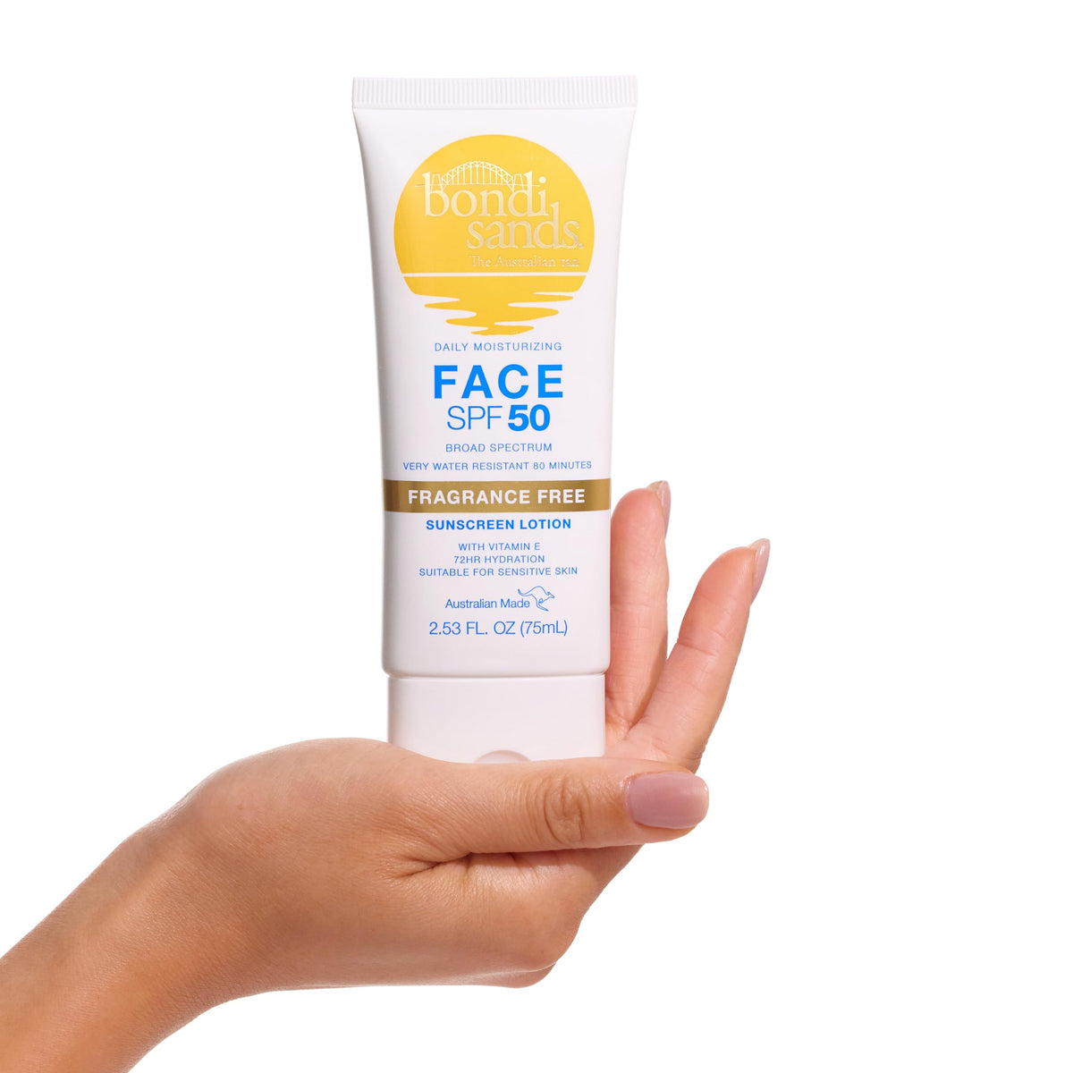 Premium imported Bondi Sands Daily Sunscreen Face Lotion, SPF 50, fragrance-free, ideal for sensitive skin.
